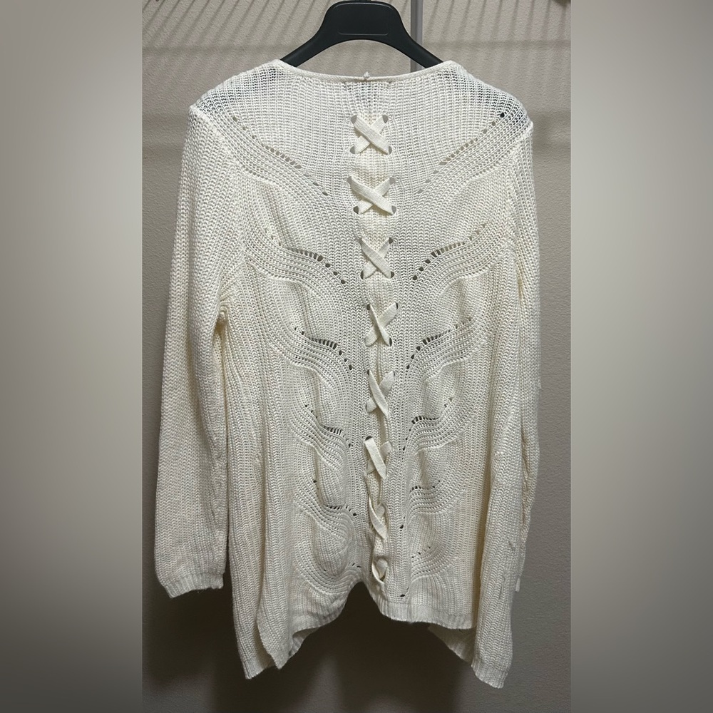 Trendy Threads Cardigan Cream Open-Knit Back-Tie Sweater Cardigan Size 3X